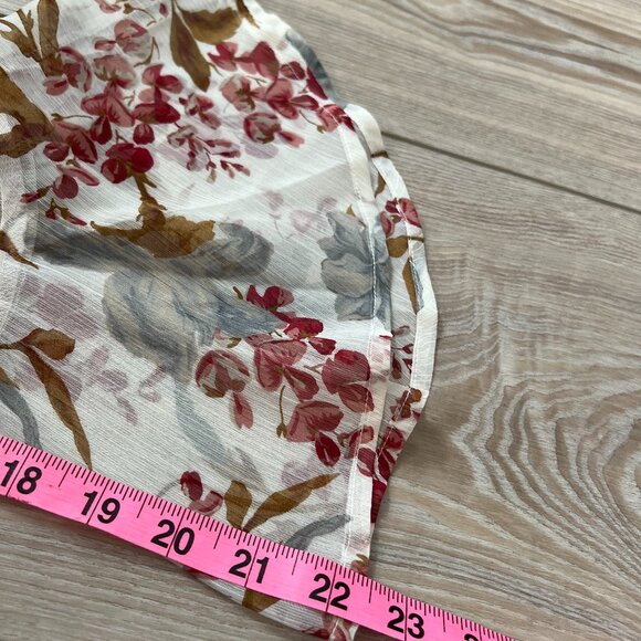 🤍Vince Camuto Flutter Cuff Peplum Blouse Sz L* Floral- Cream -burgundy - Picture 12 of 14